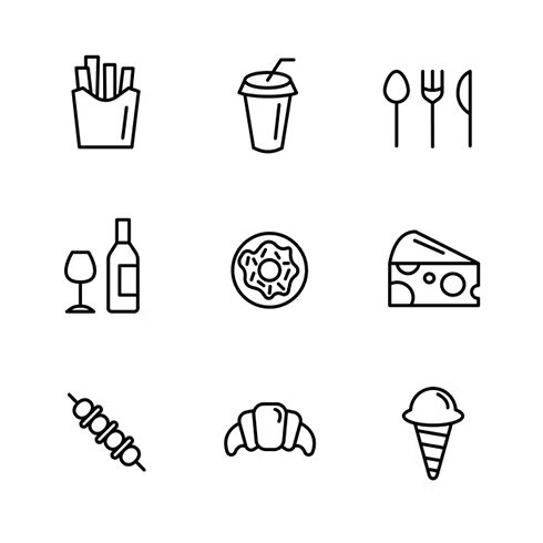Przykładowy zestaw ikon zbudowanych z linii